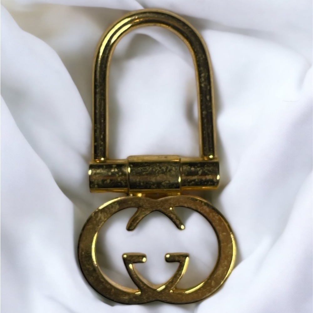 Vintage 1980s Authentic GUCCI Gold Plated Bag Charm Keychain Key Ring
